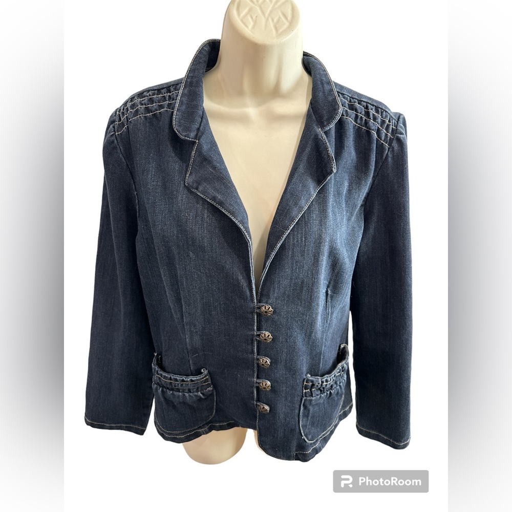 Jean Jacket Pleated Shoulders Like‎ New Women’s Size Large Boho